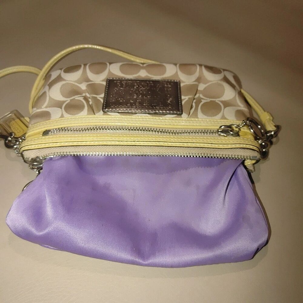 Coach Signature Logo Poppy Beige Yellow Crossbody Wristlet Purse Convertible - Picture 4 of 11